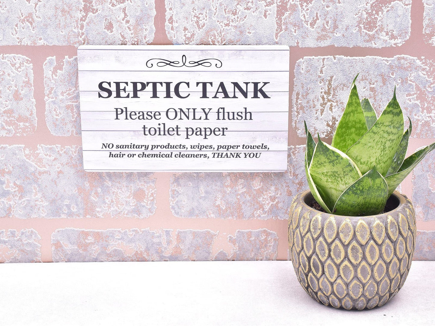 Self-Adhesive Septic Tank Toilet Sign – Plaque for Bathroom & WC – by North By North East – Toilet & Bathroom Signs