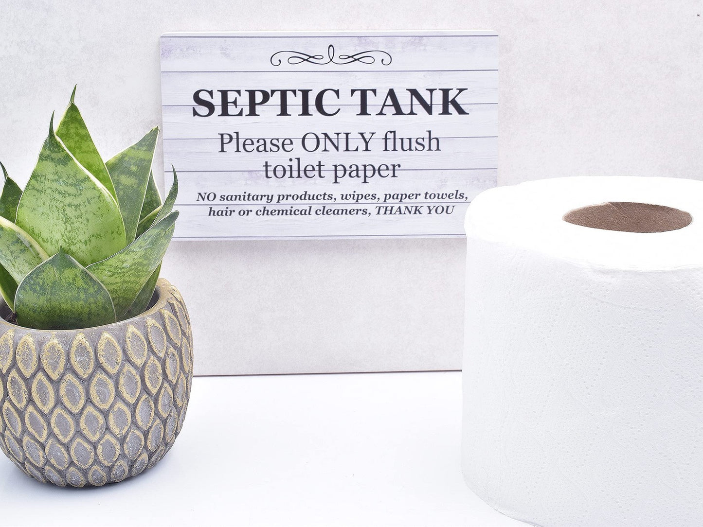 Self-Adhesive Septic Tank Toilet Sign – Plaque for Bathroom & WC – by North By North East – Toilet & Bathroom Signs