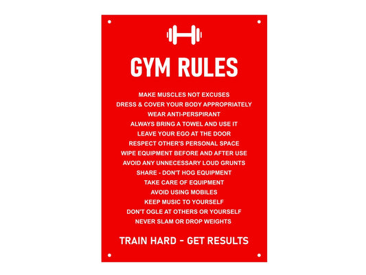 Gym Rules – Etiquette-Schild (rot) – by North By North East – Signs