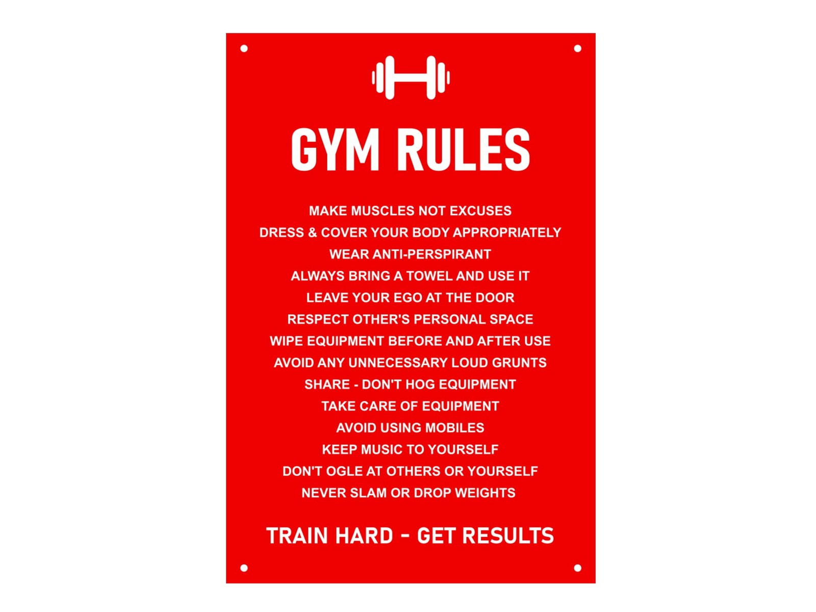 Gym Rules – Etiquette-Schild (rot) – by North By North East – Signs