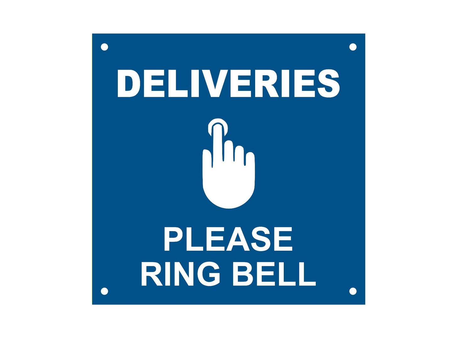 Deliveries Please Ring Bell Sign – Blue Acrylic 145x145mm 4 Holes – by North By North East – Business Hours & Policy Signs