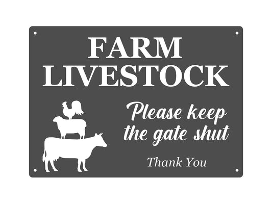 Farm Livestock – Please Keep The Gate Shut (Grey, A4) – by North By North East – Signs