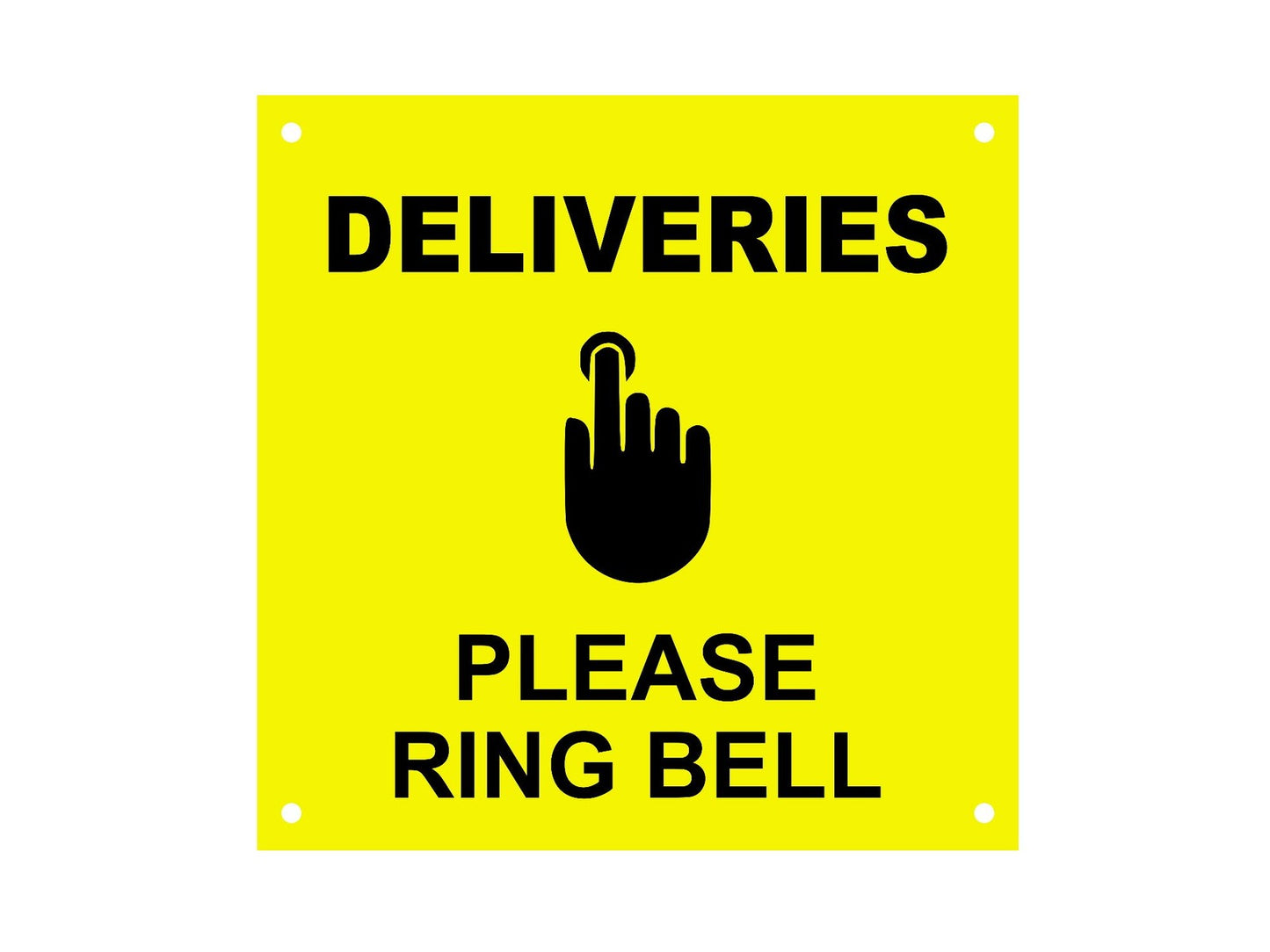 Deliveries Please Ring Bell Entrance Sign – Yellow Acrylic 145x145mm – by North By North East – Business Hours & Policy Signs