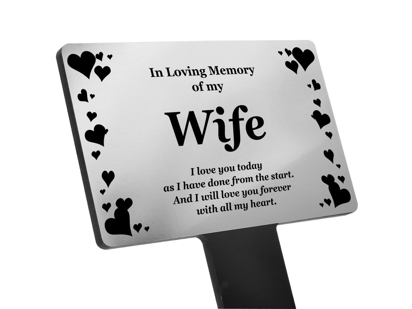 Wife Memorial Plaque Stake – Silver Hearts, Waterproof 142x242mm – by North By North East – Plaques & Nameplates