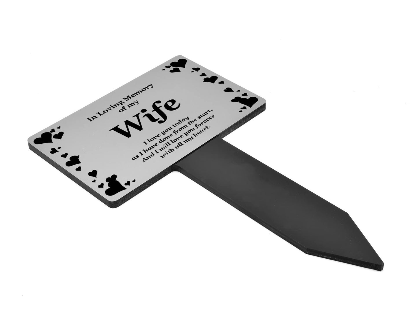 Wife Memorial Plaque Stake – Silver Hearts, Waterproof 142x242mm – by North By North East – Plaques & Nameplates