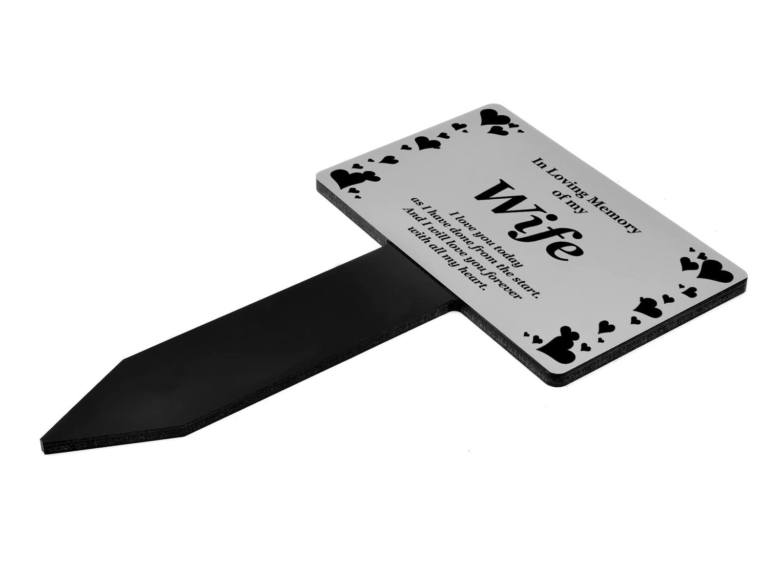 Wife Memorial Plaque Stake – Silver Hearts, Waterproof 142x242mm – by North By North East – Plaques & Nameplates