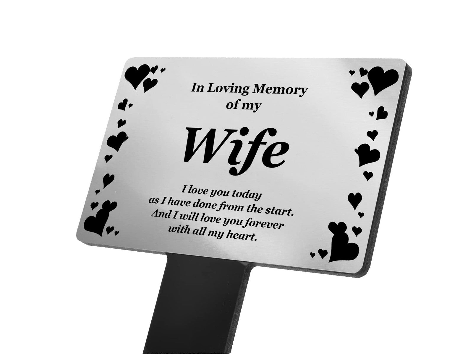 Wife Memorial Plaque Stake – Silver Hearts, Waterproof 142x242mm – by North By North East – Plaques & Nameplates