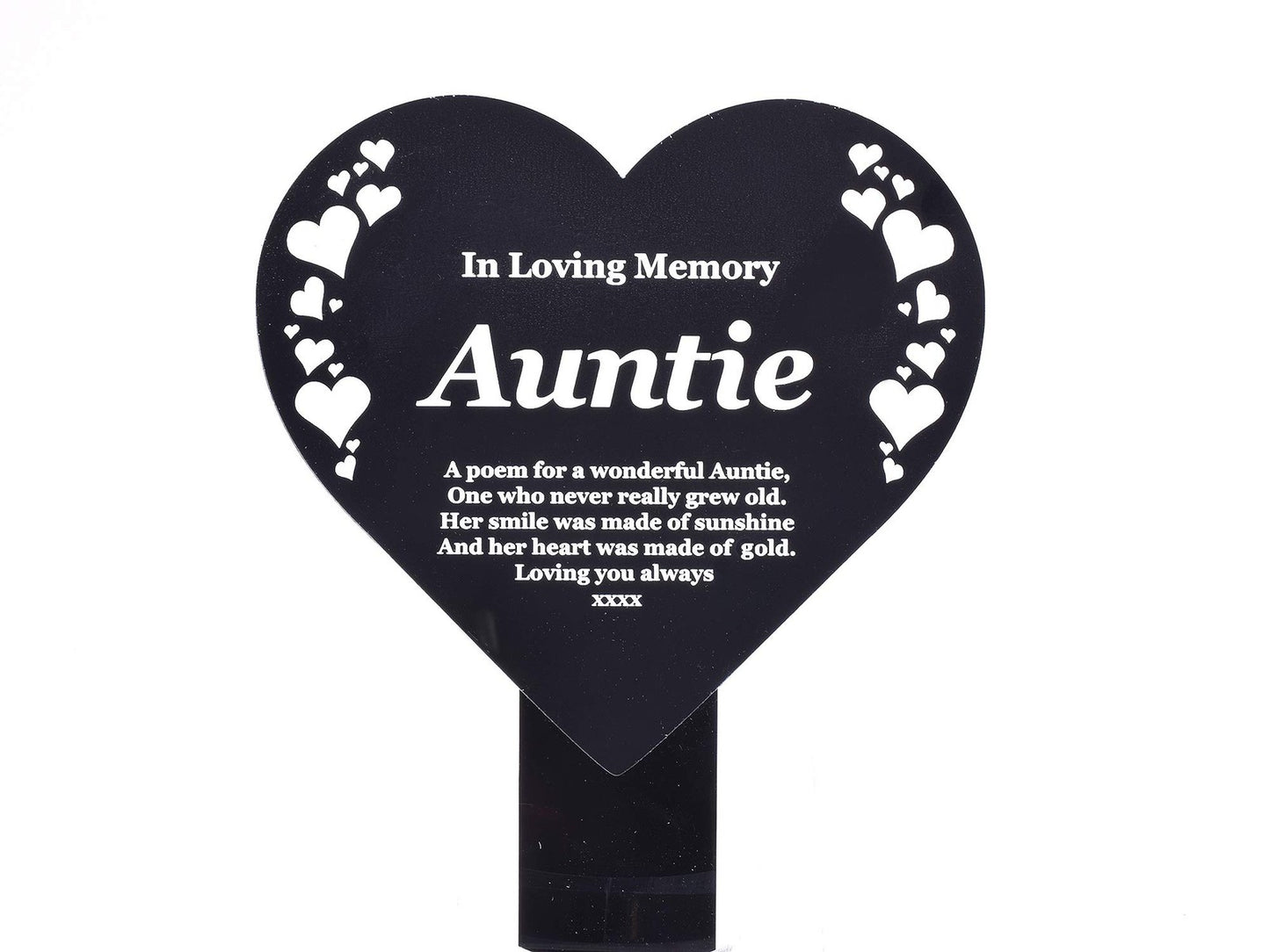 🖤 Heart-Shaped Auntie Memorial Stake – Black & White Engraved Outdoor Tribute – by North By North East – Plaques & Nameplates