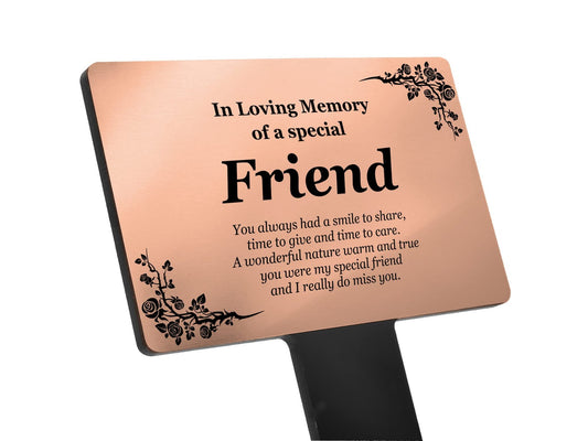 Special Friend Copper Memorial Plaque with Poem – Grave, Garden or Plant Marker – by North By North East – Safety & Warning Signs