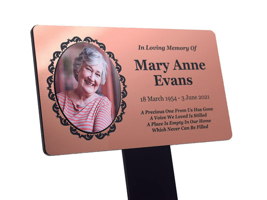 Personalised Outdoor Memorial Plaque – Metallic Acrylic Grave Marker with Stake