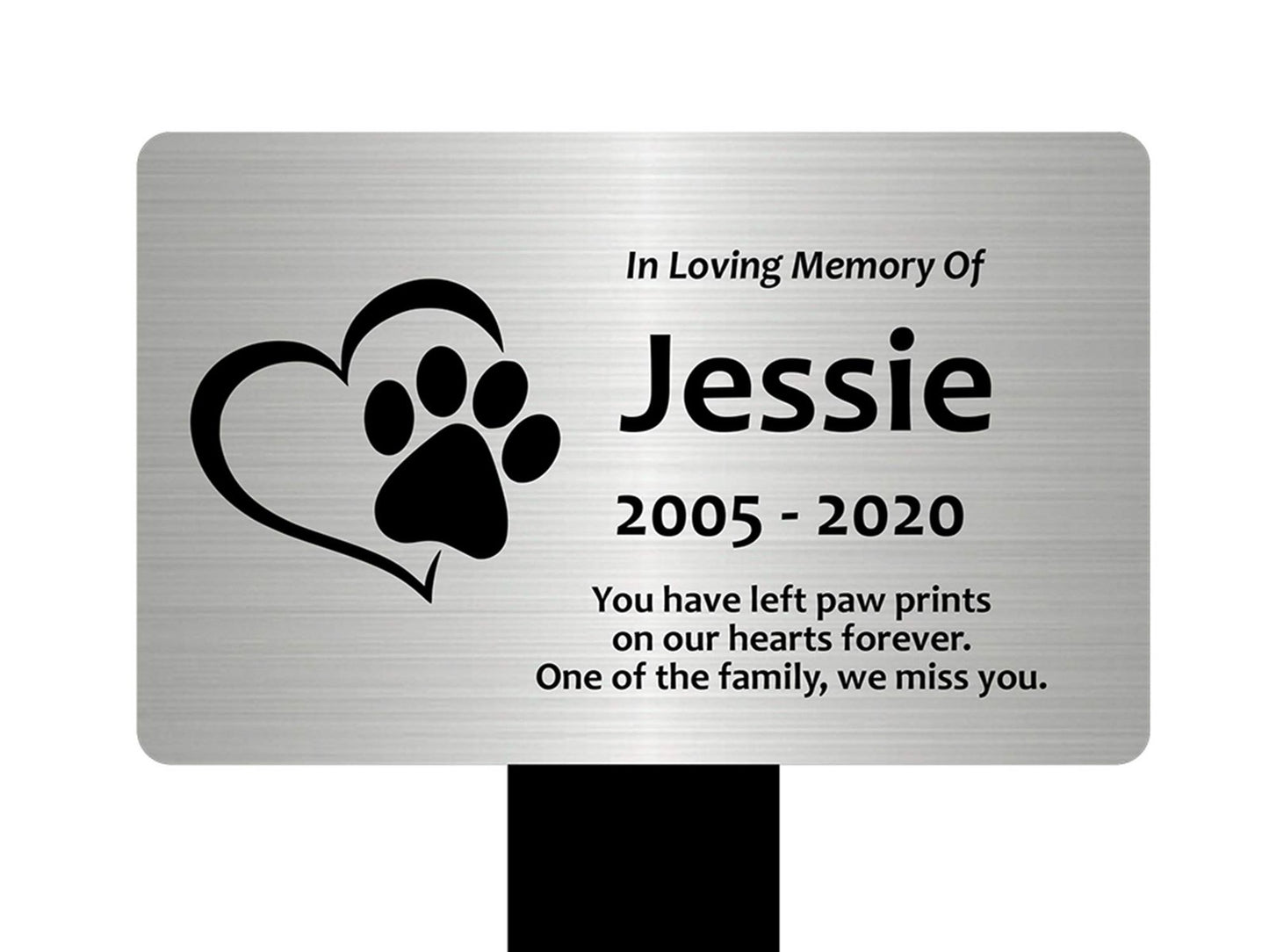 Personalised Paw Print Heart Pet Memorial Stake - Silver, 1mm Alu, 150x250mm – by North By North East – Plaques & Nameplates
