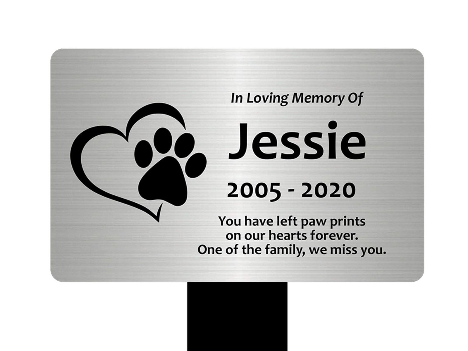Personalised Paw Print Heart Pet Memorial Stake - Silver, 1mm Alu, 150x250mm – by North By North East – Plaques & Nameplates