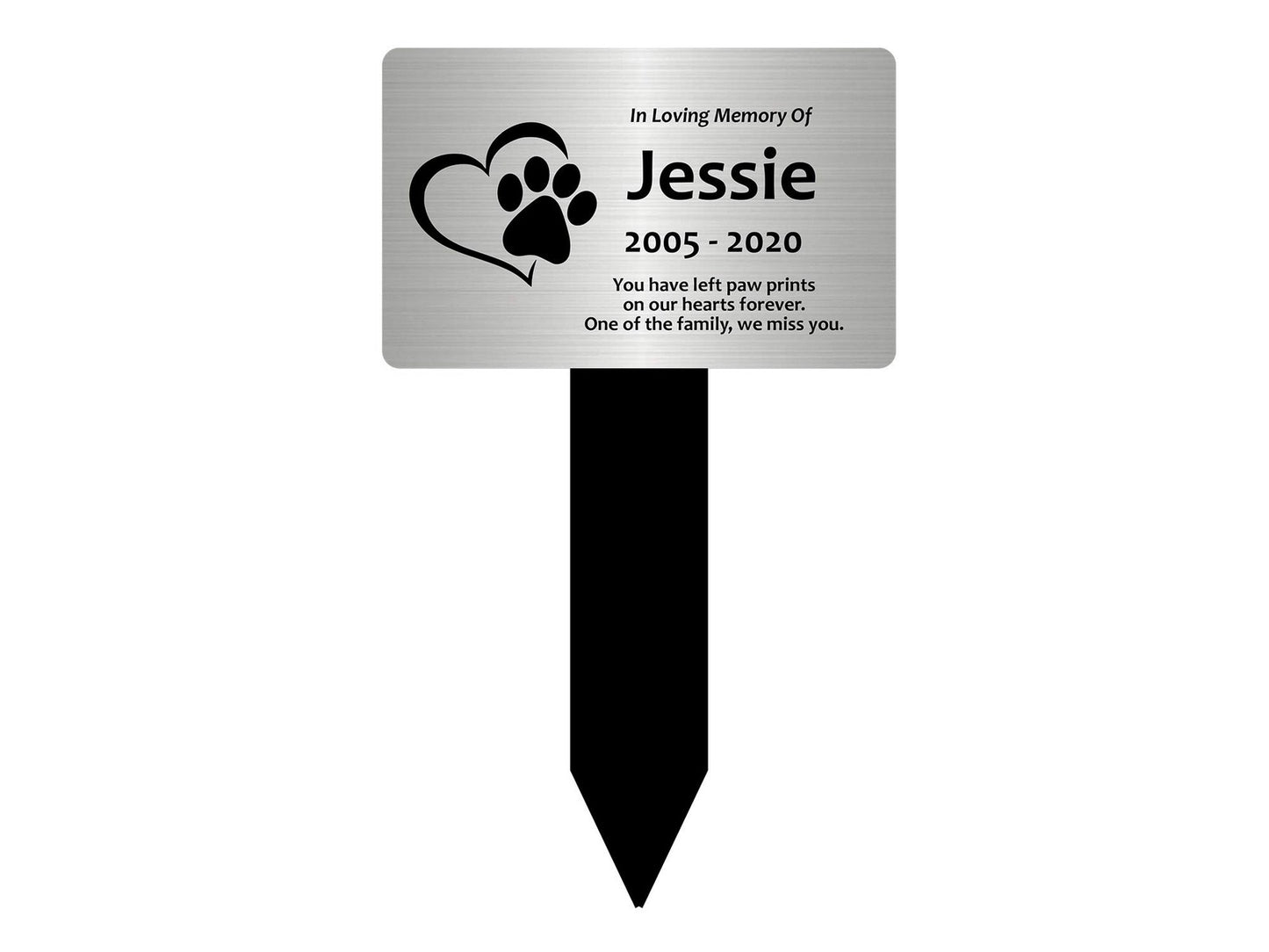 Personalised Paw Print Heart Pet Memorial Stake - Silver, 1mm Alu, 150x250mm – by North By North East – Plaques & Nameplates