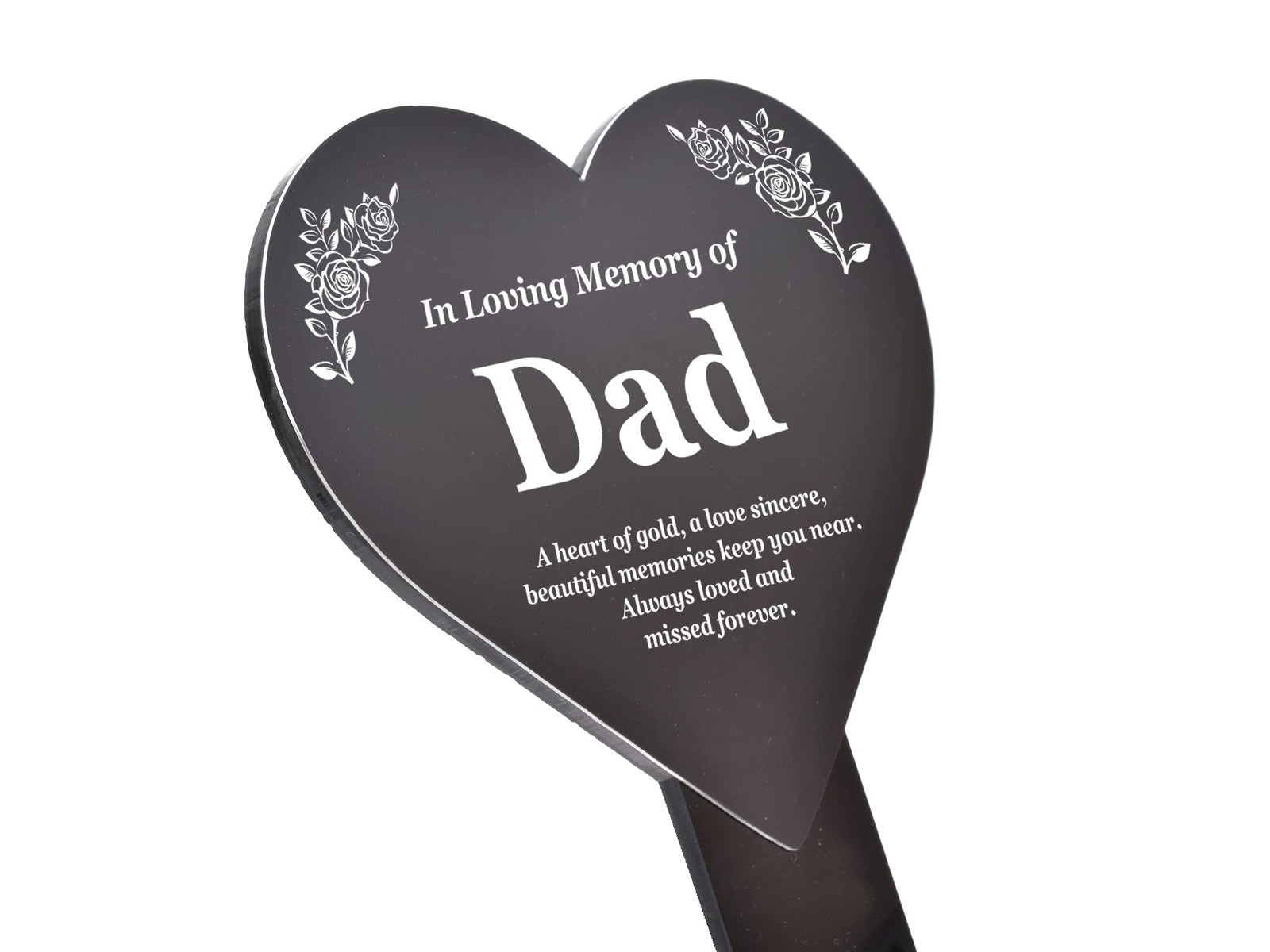 Black Heart Dad Memorial Plaque with Poem & Roses – Grave or Garden Marker – by North By North East – Plaques & Nameplates