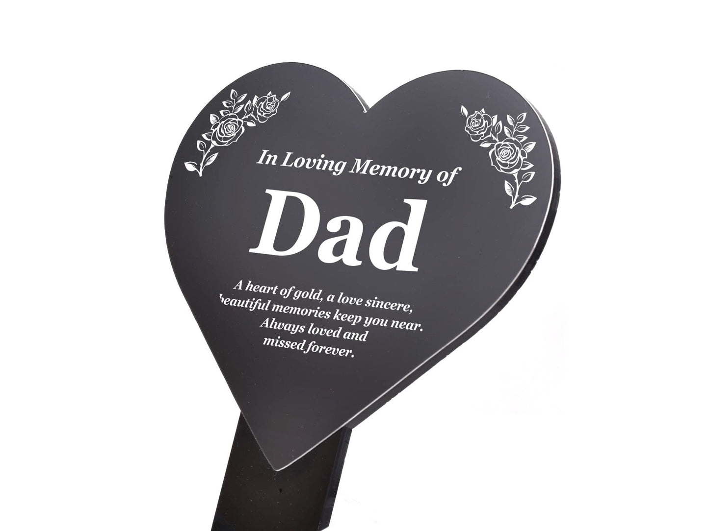 Black Heart Dad Memorial Plaque with Poem & Roses – Grave or Garden Marker – by North By North East – Plaques & Nameplates