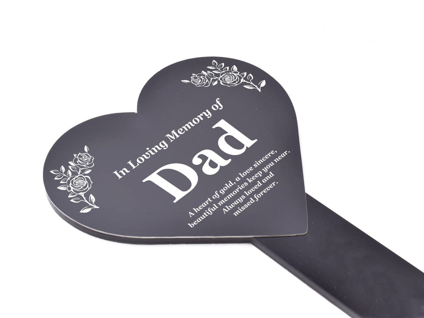 Black Heart Dad Memorial Plaque with Poem & Roses – Grave or Garden Marker – by North By North East – Plaques & Nameplates