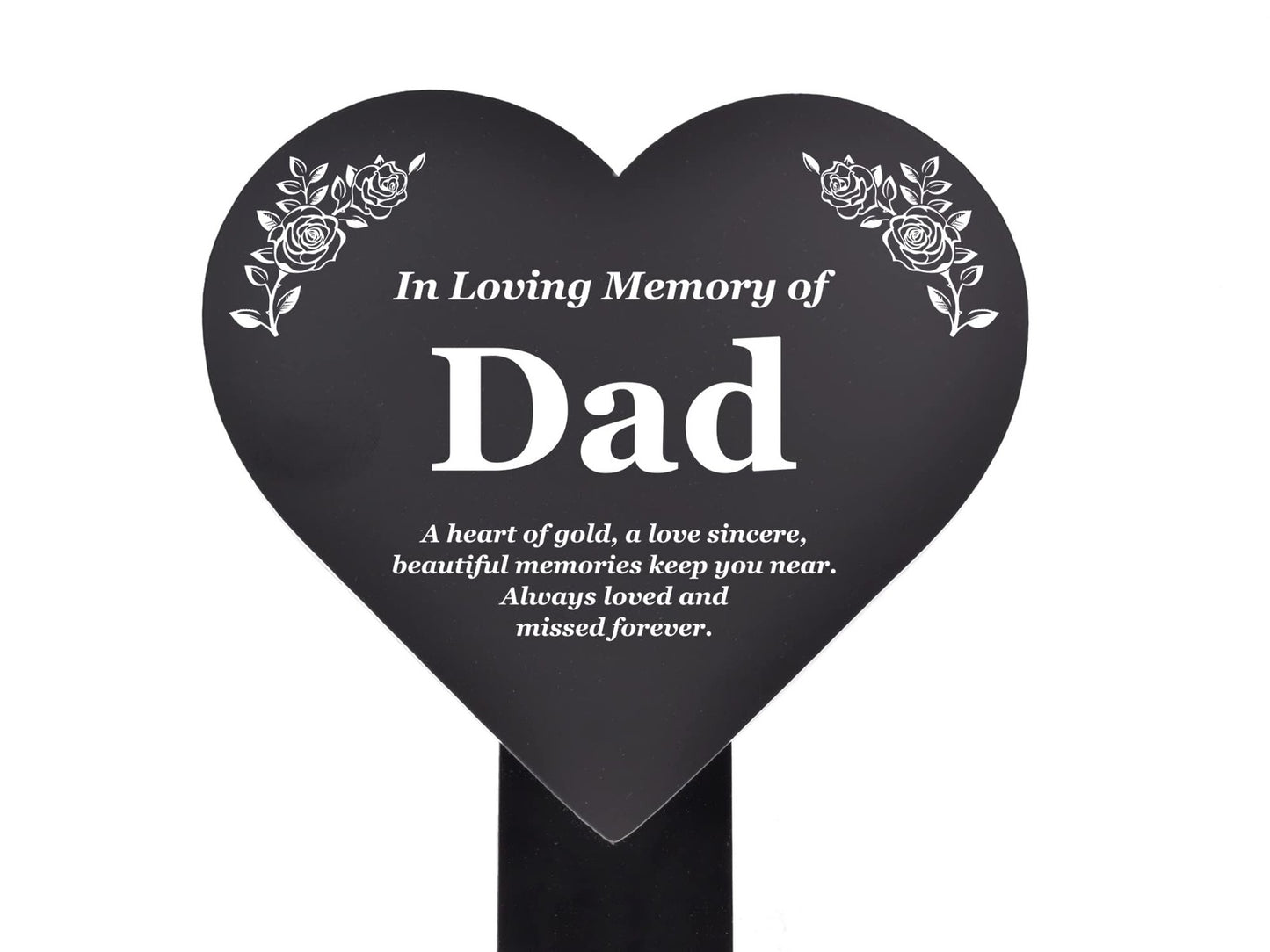 Black Heart Dad Memorial Plaque with Poem & Roses – Grave or Garden Marker – by North By North East – Plaques & Nameplates