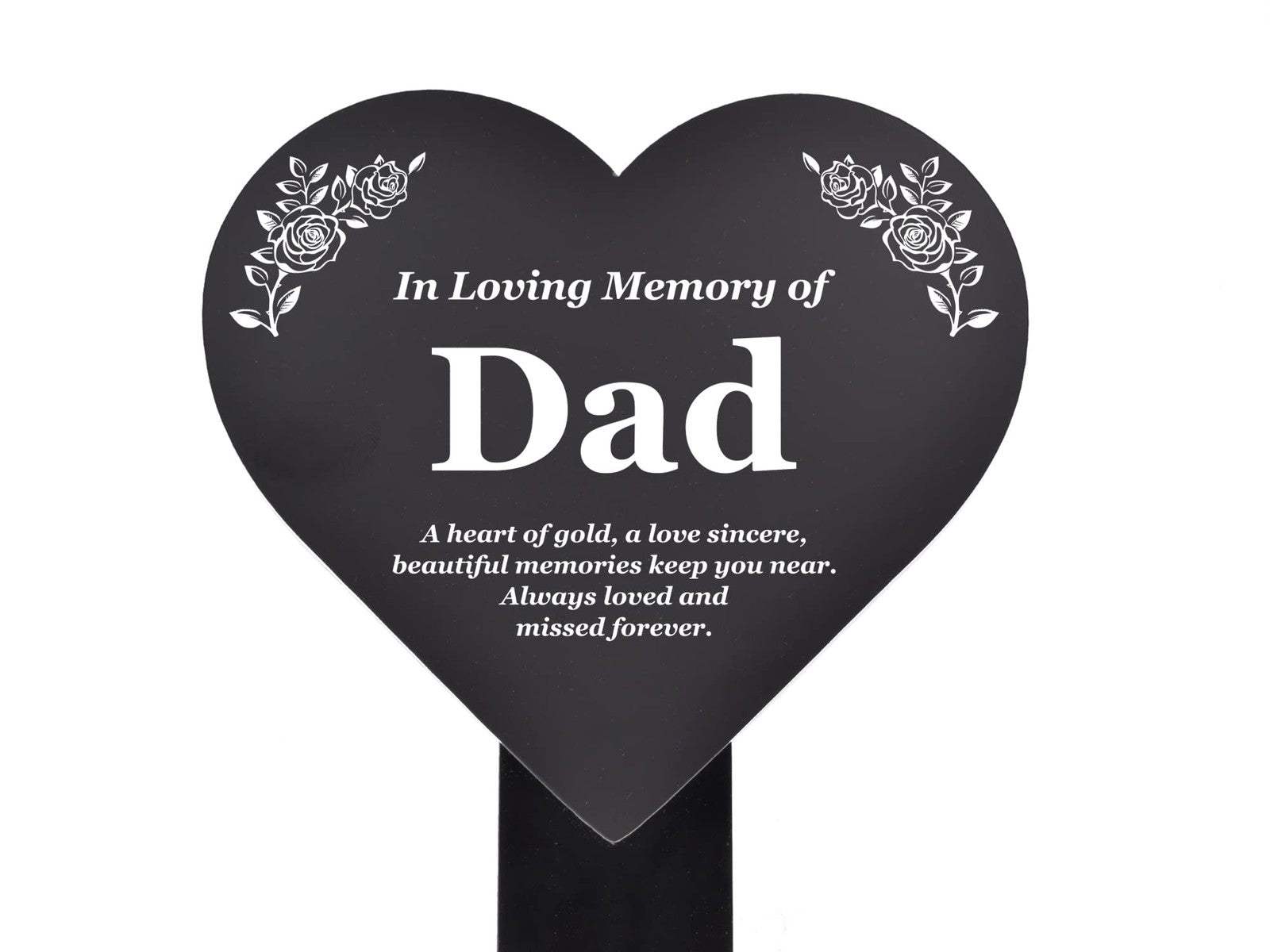 Black Heart Dad Memorial Plaque with Poem & Roses – Grave or Garden Marker – by North By North East – Plaques & Nameplates
