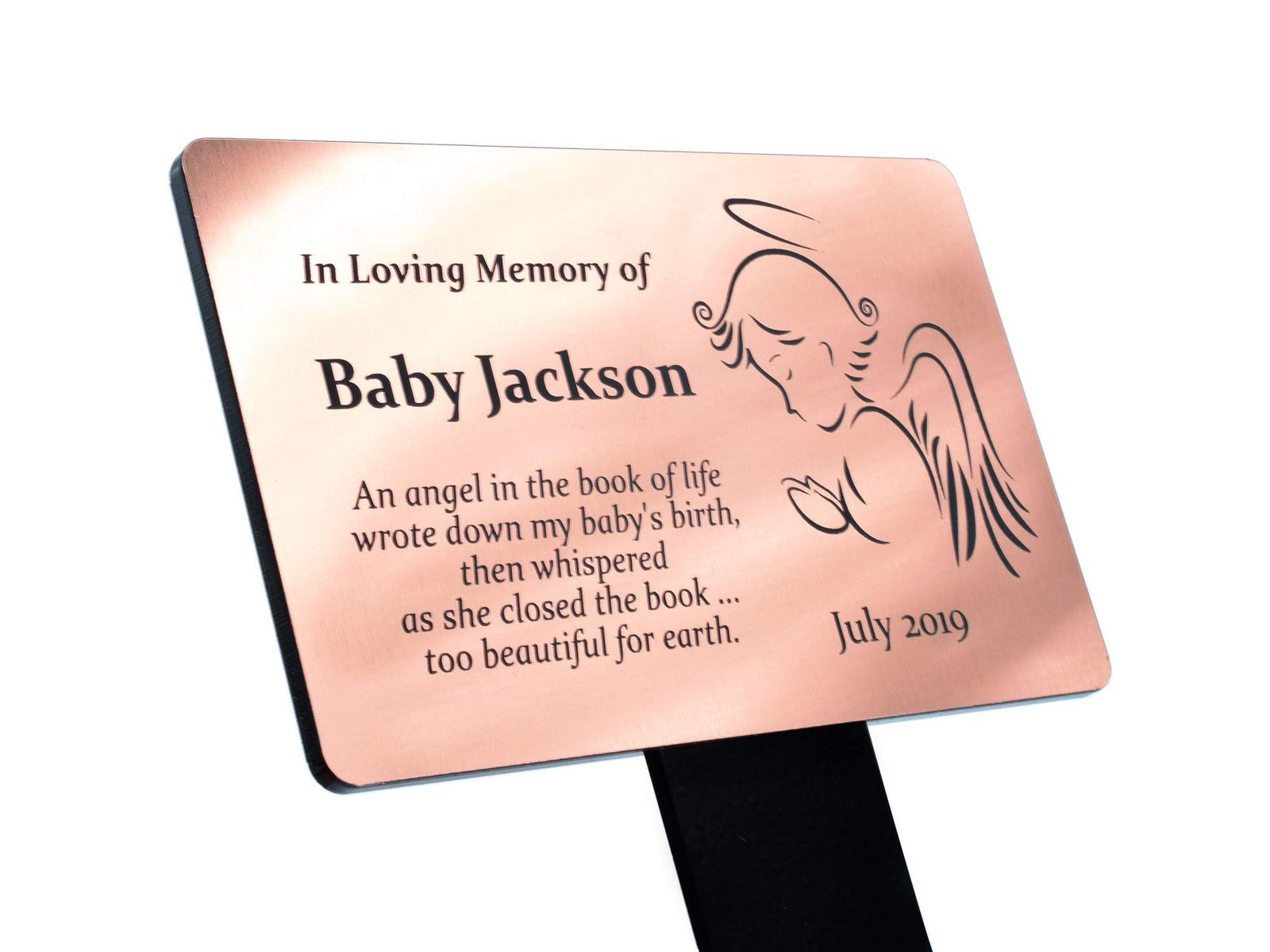 Personalised Angel Memorial Plaque — Outdoor Grave or Garden Marker with Stake (150 × 250 mm, Gold/Silver/Copper Acrylic) – by North By North East – Plaques & Nameplates