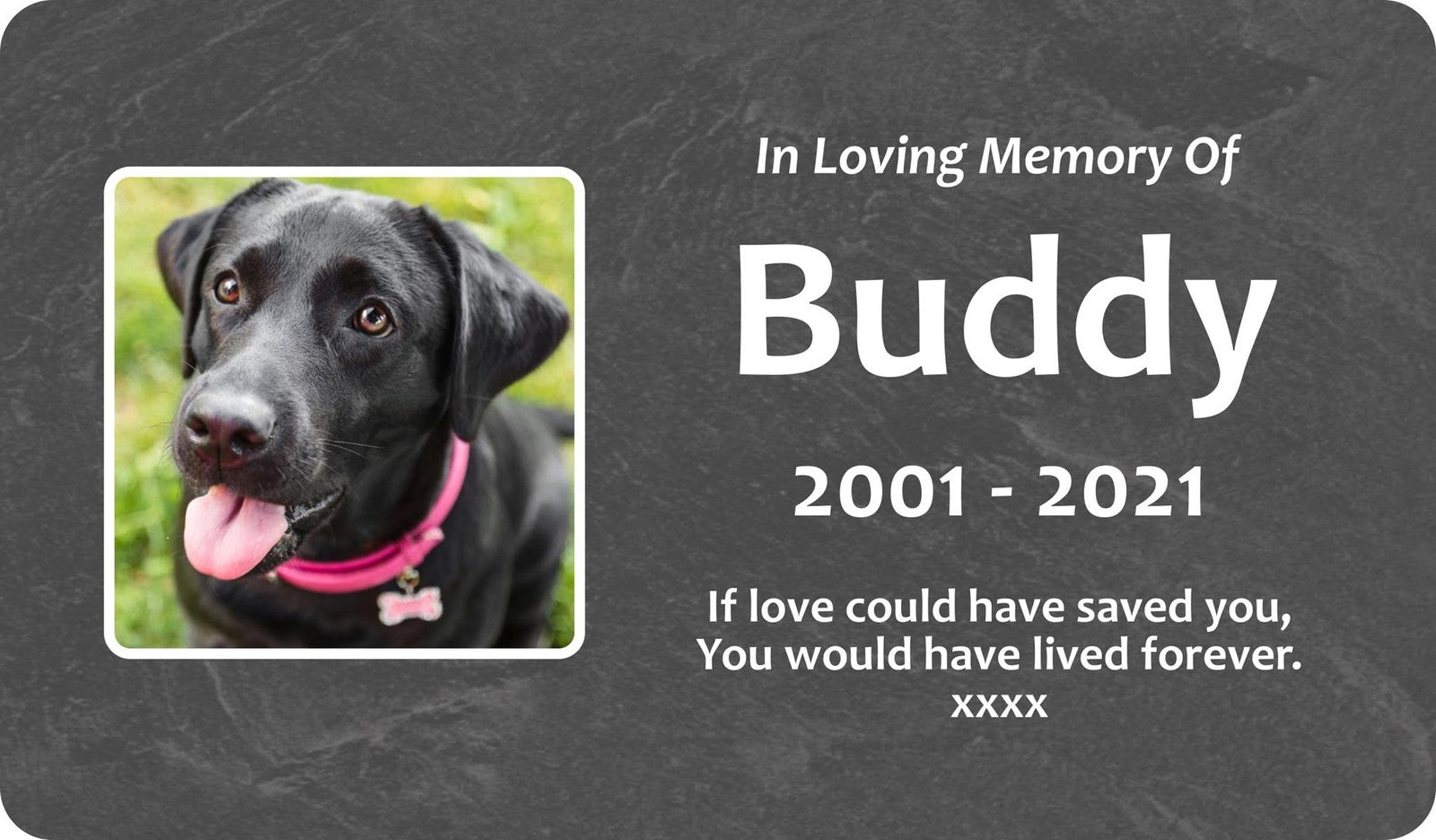 Personalised Slate-Effect Pet Memorial Stake — Photo & Text (140 × 230 mm, 6 mm, Black Acrylic Stake) – by North By North East – Plaques & Nameplates