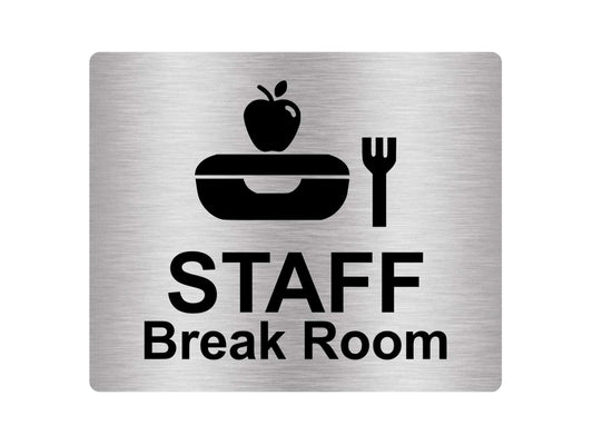 Staff Break Room Door Sign – Silver Aluminium, Self-Adhesive 120×100mm – by North By North East – Signs