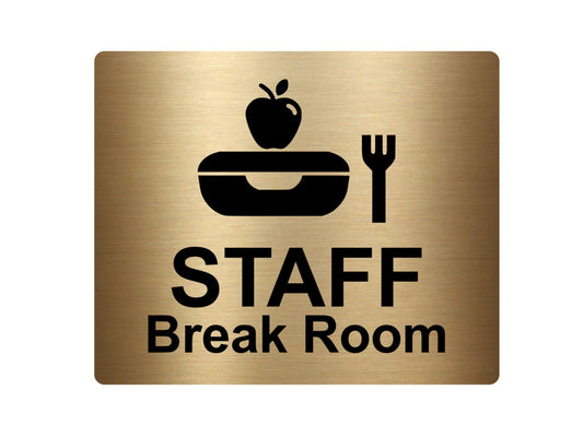 Staff Break Room Door Sign – Gold Acrylic, Engraves Black, Adhesive 120×100mm – by North By North East – Business Hours & Policy Signs