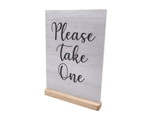 Please Take One Counter Sign – A4 ACM Panel w/ Acrylic Feet (White Wood) – by North By North East – Signs