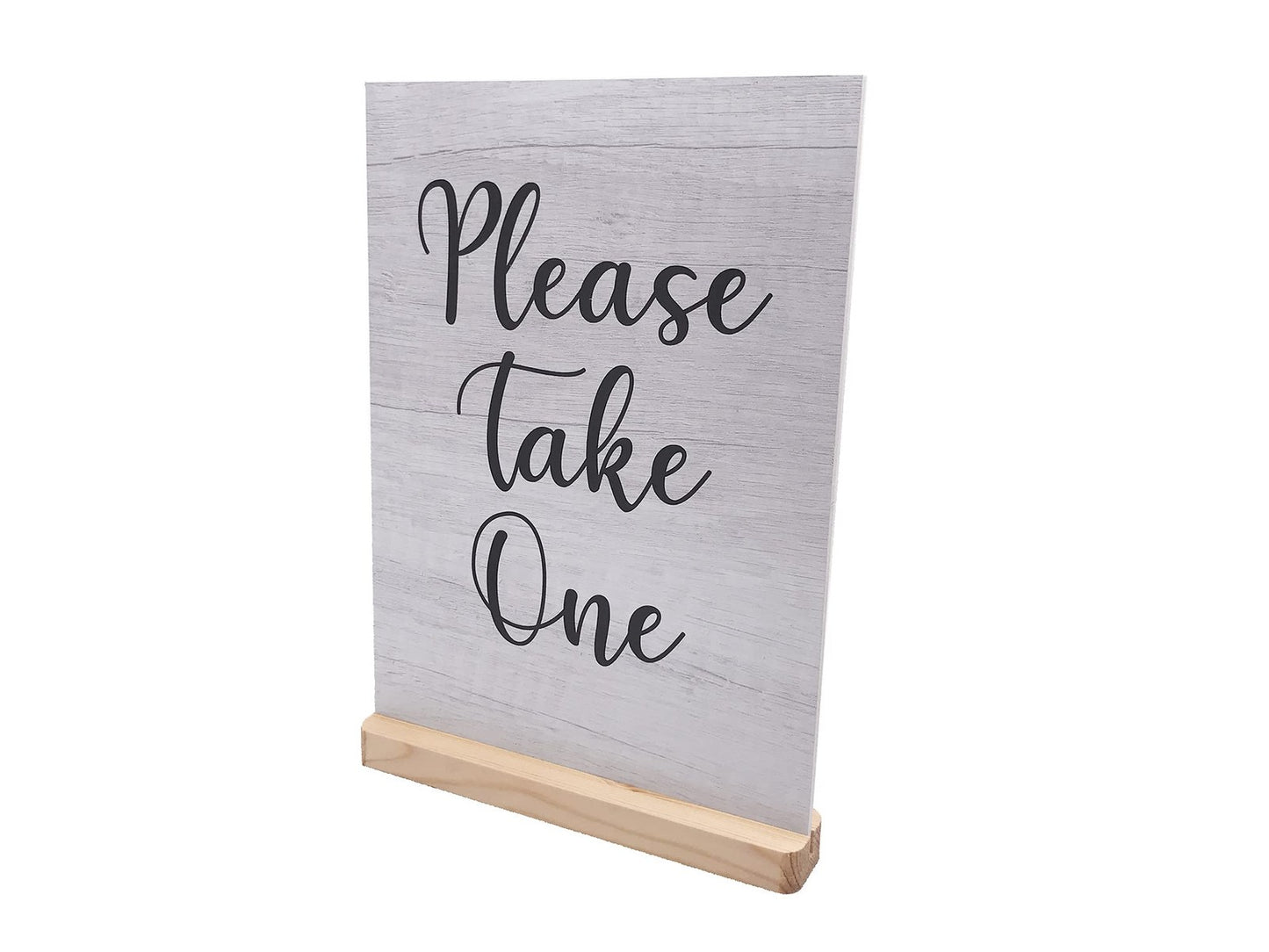 Please Take One Counter Sign – A4 ACM Panel w/ Acrylic Feet (White Wood) – by North By North East – Signs