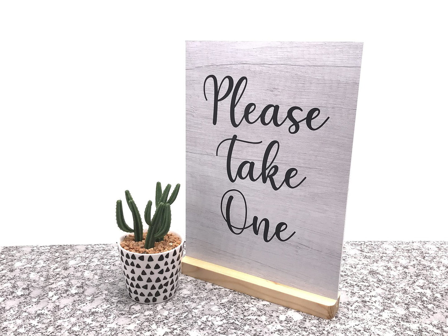 Please Take One Counter Sign – A4 ACM Panel w/ Acrylic Feet (White Wood) – by North By North East – Signs