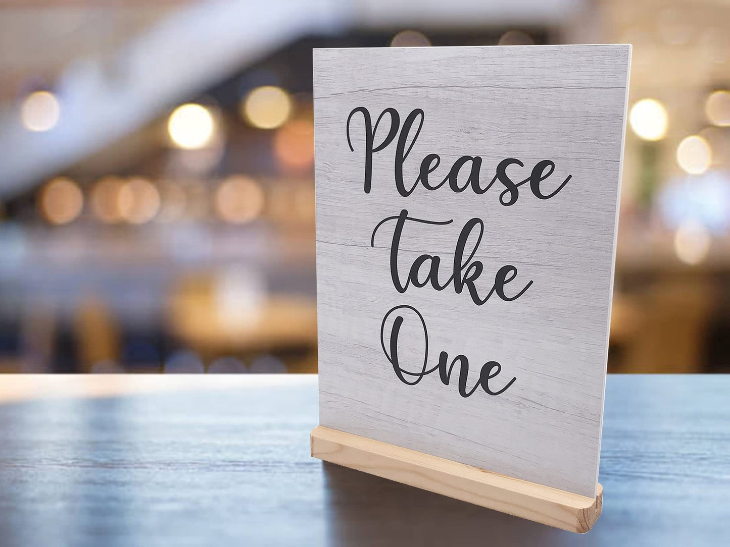 Please Take One Counter Sign – A4 ACM Panel w/ Acrylic Feet (White Wood) – by North By North East – Signs