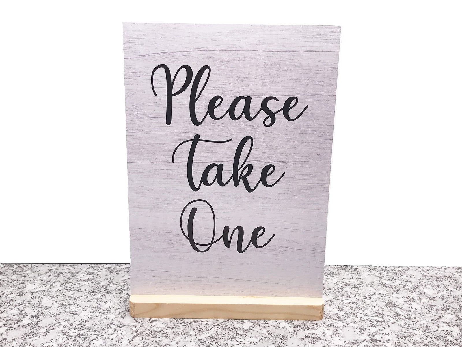 Please Take One Counter Sign – A4 ACM Panel w/ Acrylic Feet (White Wood) – by North By North East – Signs