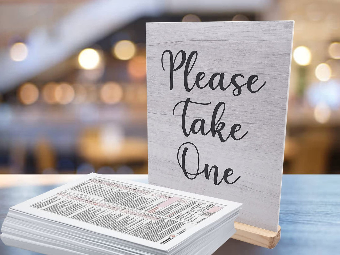Please Take One Counter Sign – A4 ACM Panel w/ Acrylic Feet (White Wood) – by North By North East – Signs