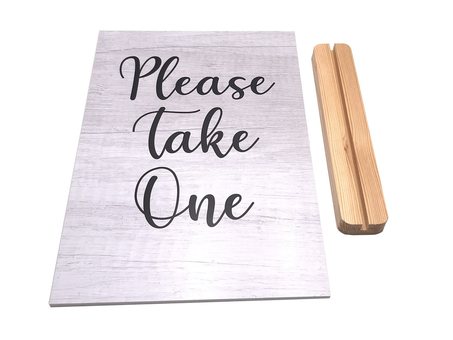 Please Take One Counter Sign – A4 ACM Panel w/ Acrylic Feet (White Wood) – by North By North East – Signs