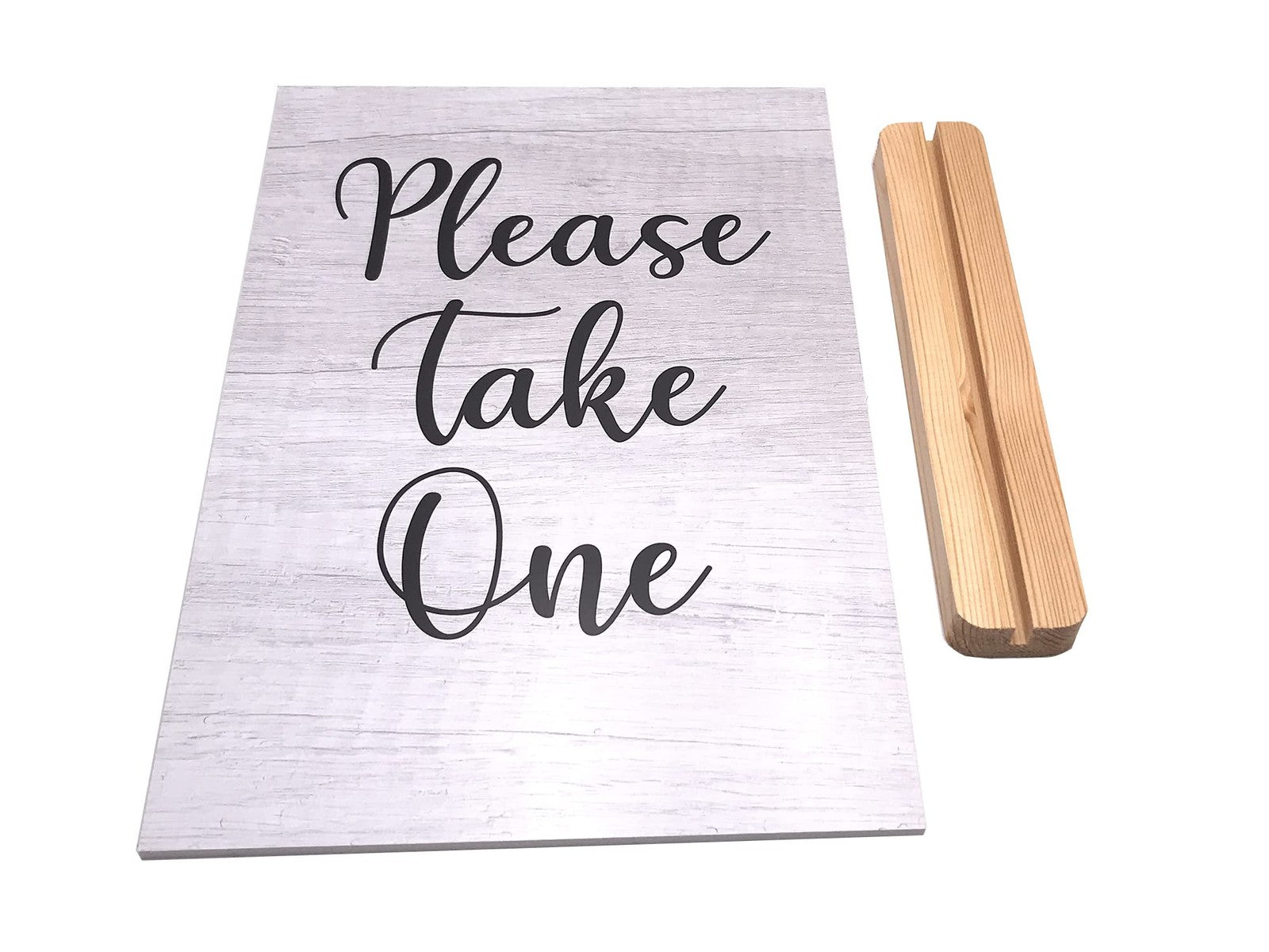 Please Take One Counter Sign – A4 ACM Panel w/ Acrylic Feet (White Wood) – by North By North East – Signs