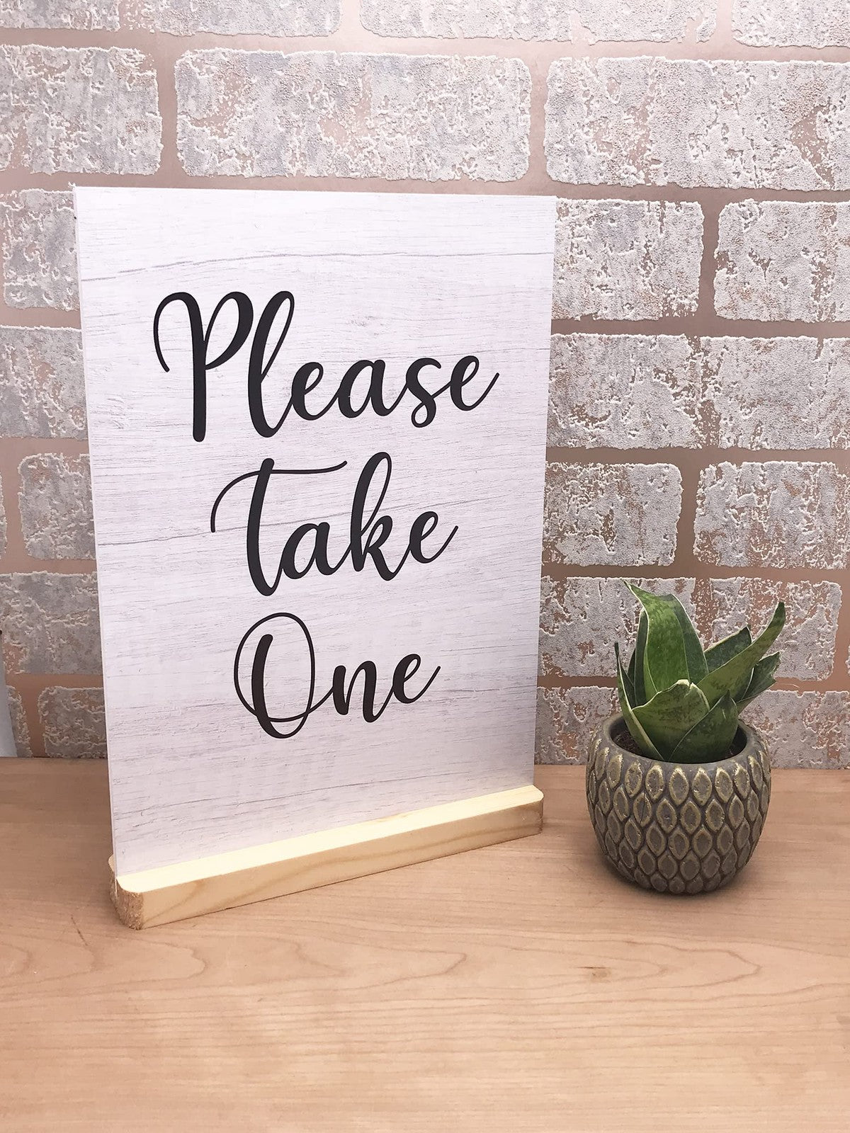 Please Take One Counter Sign – A4 ACM Panel w/ Acrylic Feet (White Wood) – by North By North East – Signs