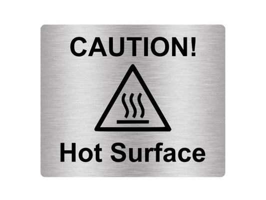 Hot Surface Warning Sign – Silver Metallic Engraved Acrylic 115 x 95mm – by North By North East – Safety & Warning Signs