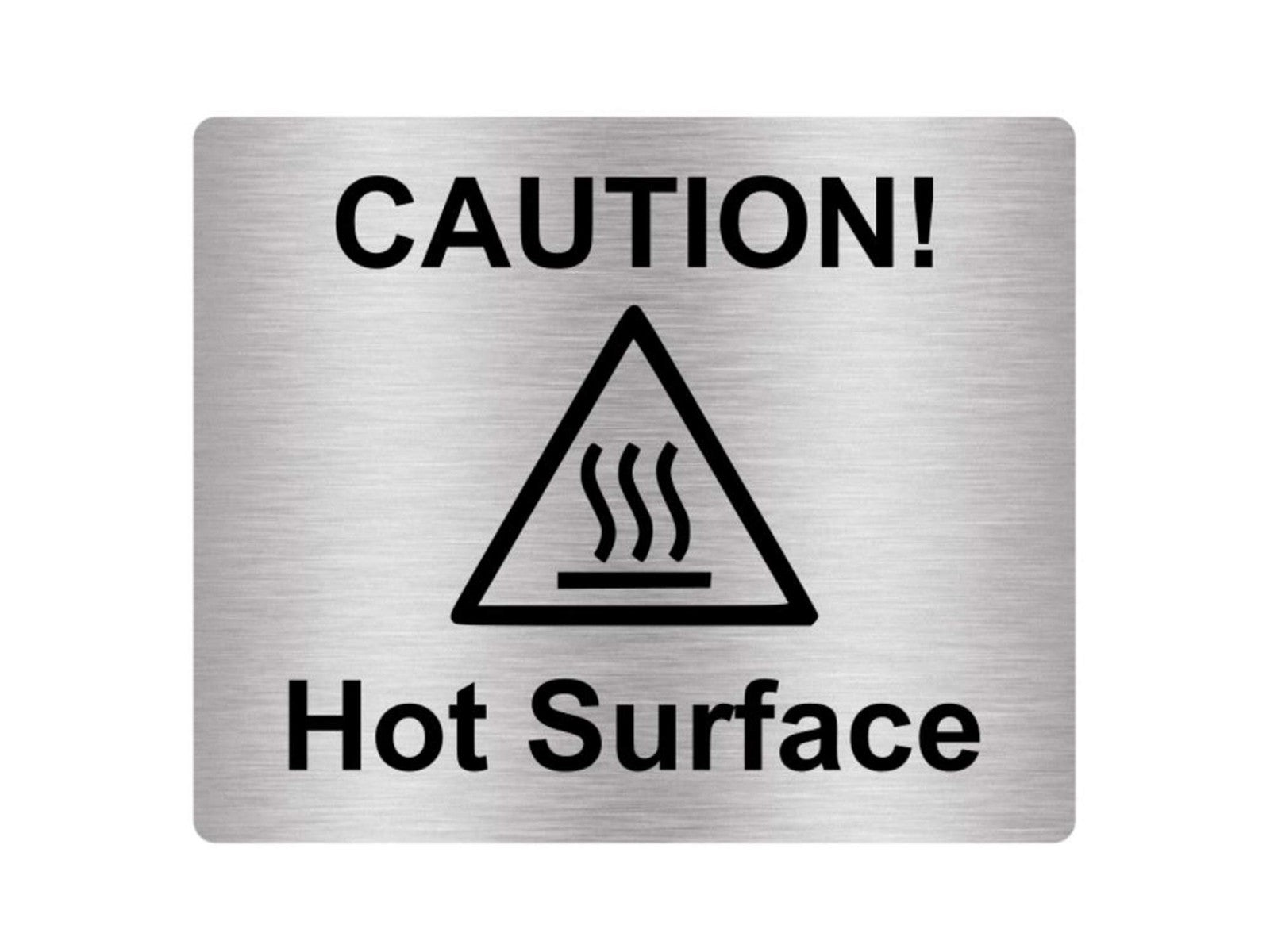 Hot Surface Warning Sign – Silver Metallic Engraved Acrylic 115 x 95mm – by North By North East – Safety & Warning Signs
