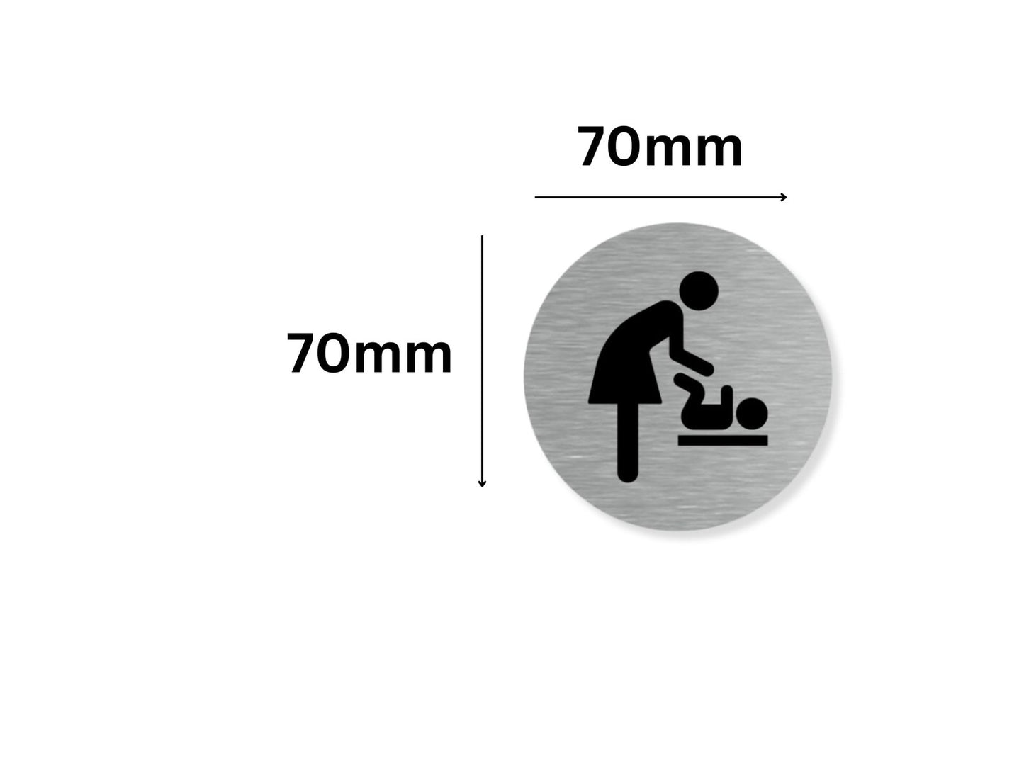 Aluminium Baby Change Sign – Self-Adhesive Round Plaque – 70mm Silver Finish – by North By North East – Toilet & Bathroom Signs