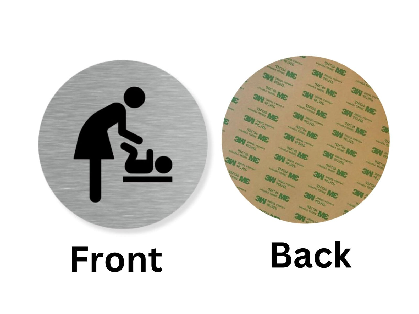 Aluminium Baby Change Sign – Self-Adhesive Round Plaque – 70mm Silver Finish – by North By North East – Toilet & Bathroom Signs