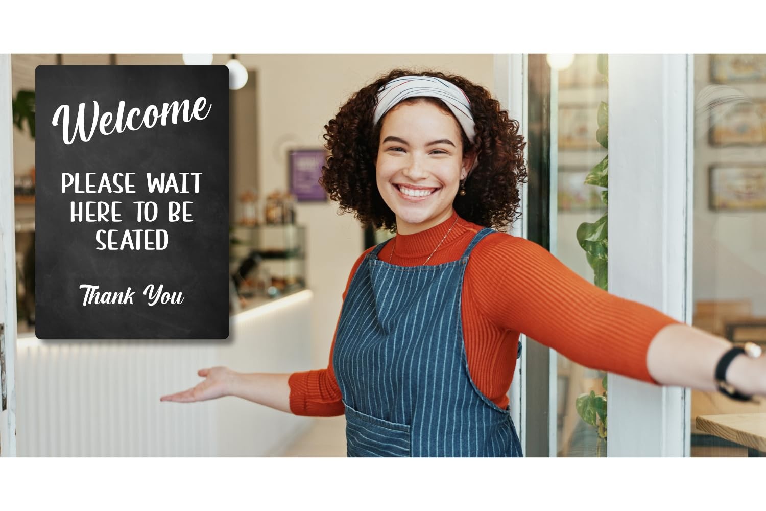 Welcome Please Wait to Be Seated Sign – A4 Adhesive ACM Plaque, UK Dispatch – by North By North East – Business Hours & Policy Signs