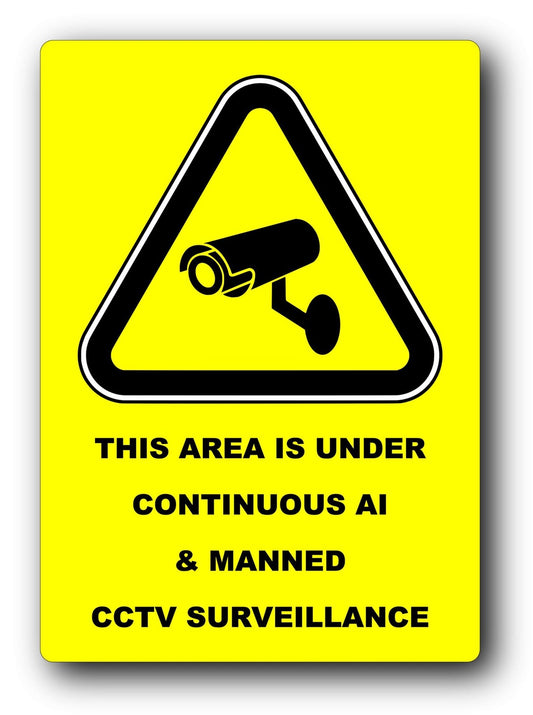 A4 Yellow CCTV Warning Sign – AI & Manned Surveillance – Aluminium Composite – by North By North East – Security & CCTV Signs