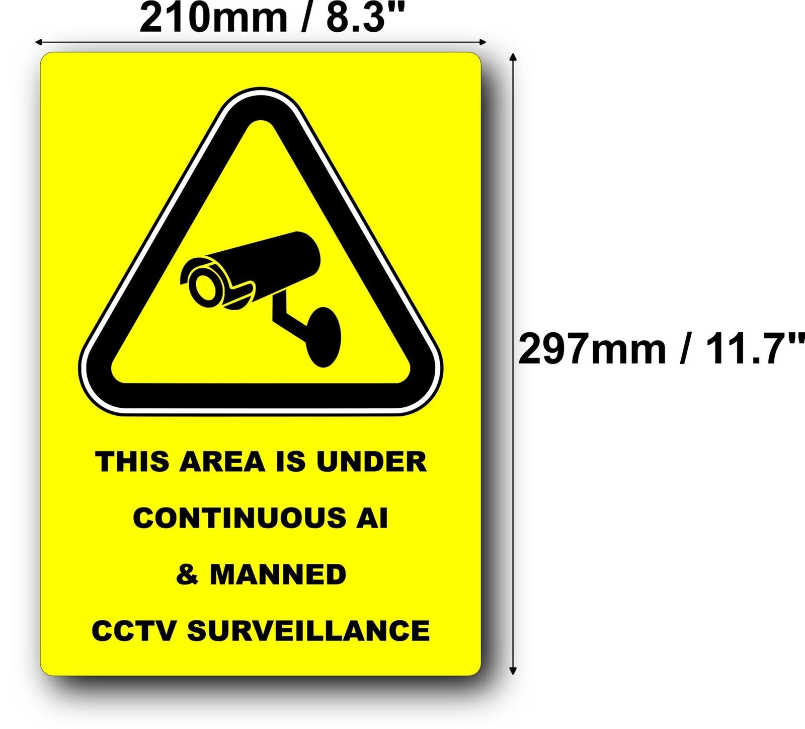 A4 Yellow CCTV Warning Sign – AI & Manned Surveillance – Aluminium Composite – by North By North East – Security & CCTV Signs
