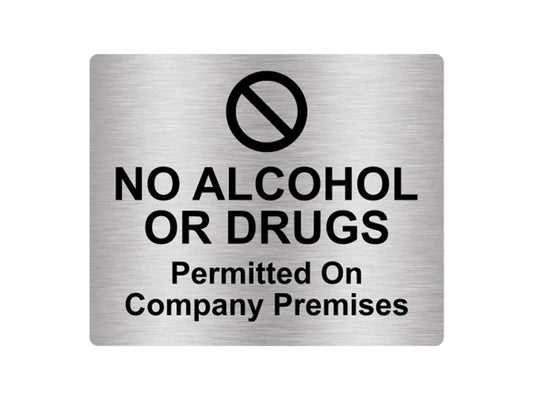 No Alcohol or Drugs Sign – Silver Adhesive 120x100mm 3M Acrylic – by North By North East – Signs
