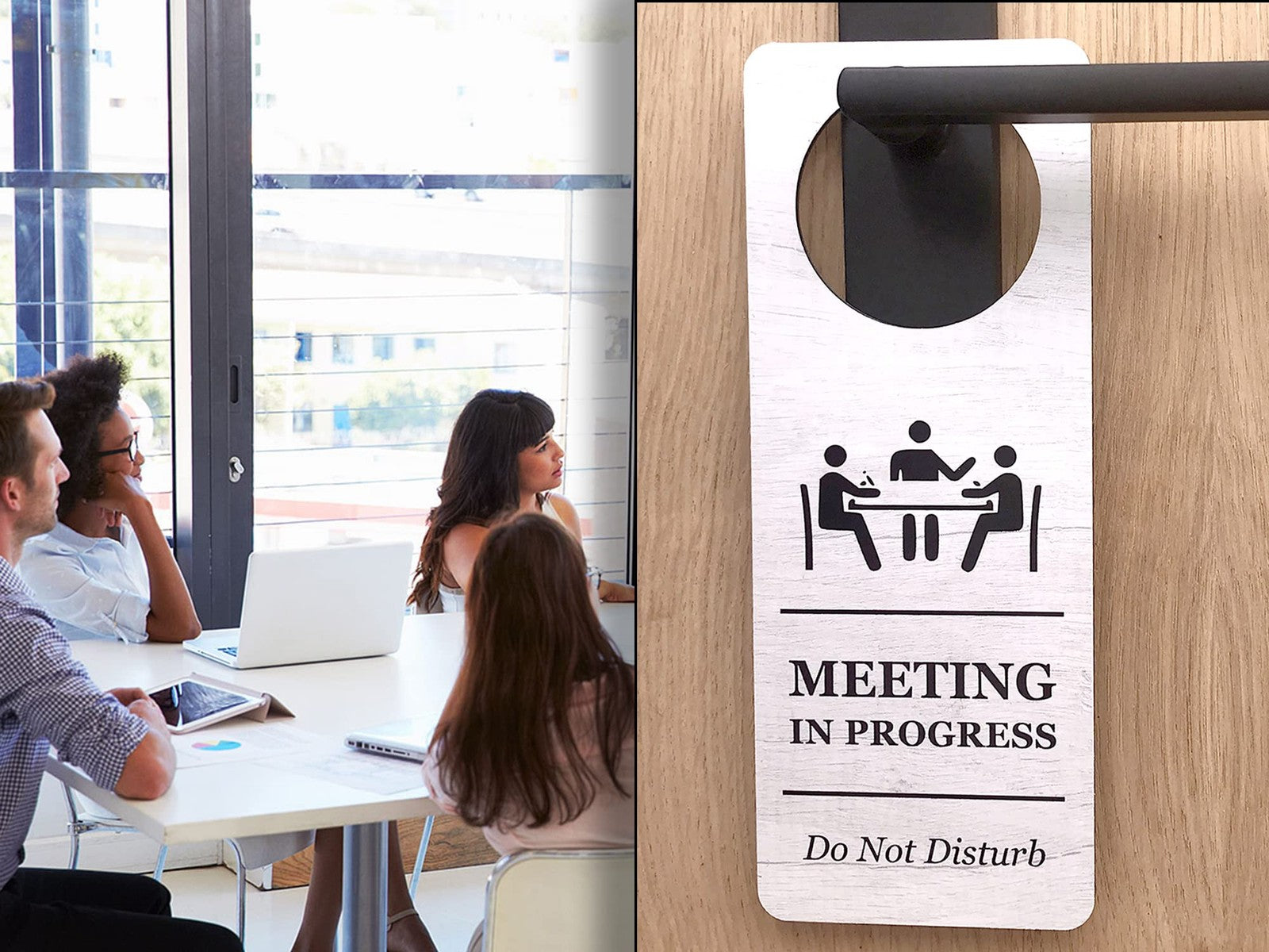 Do Not Disturb Meeting In Progress Door Hanger – 3mm ACM UV Print 230x90mm – by North By North East – Signs