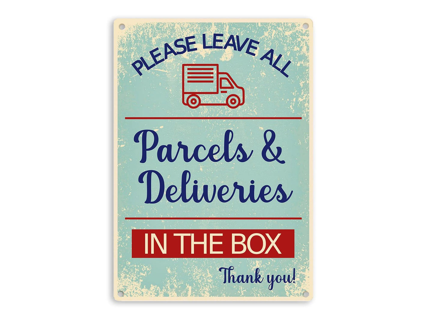 A4 Parcels & Deliveries Sign – Vintage Style Aluminium Box Plaque with Van Icon – by North By North East – Business Hours & Policy Signs