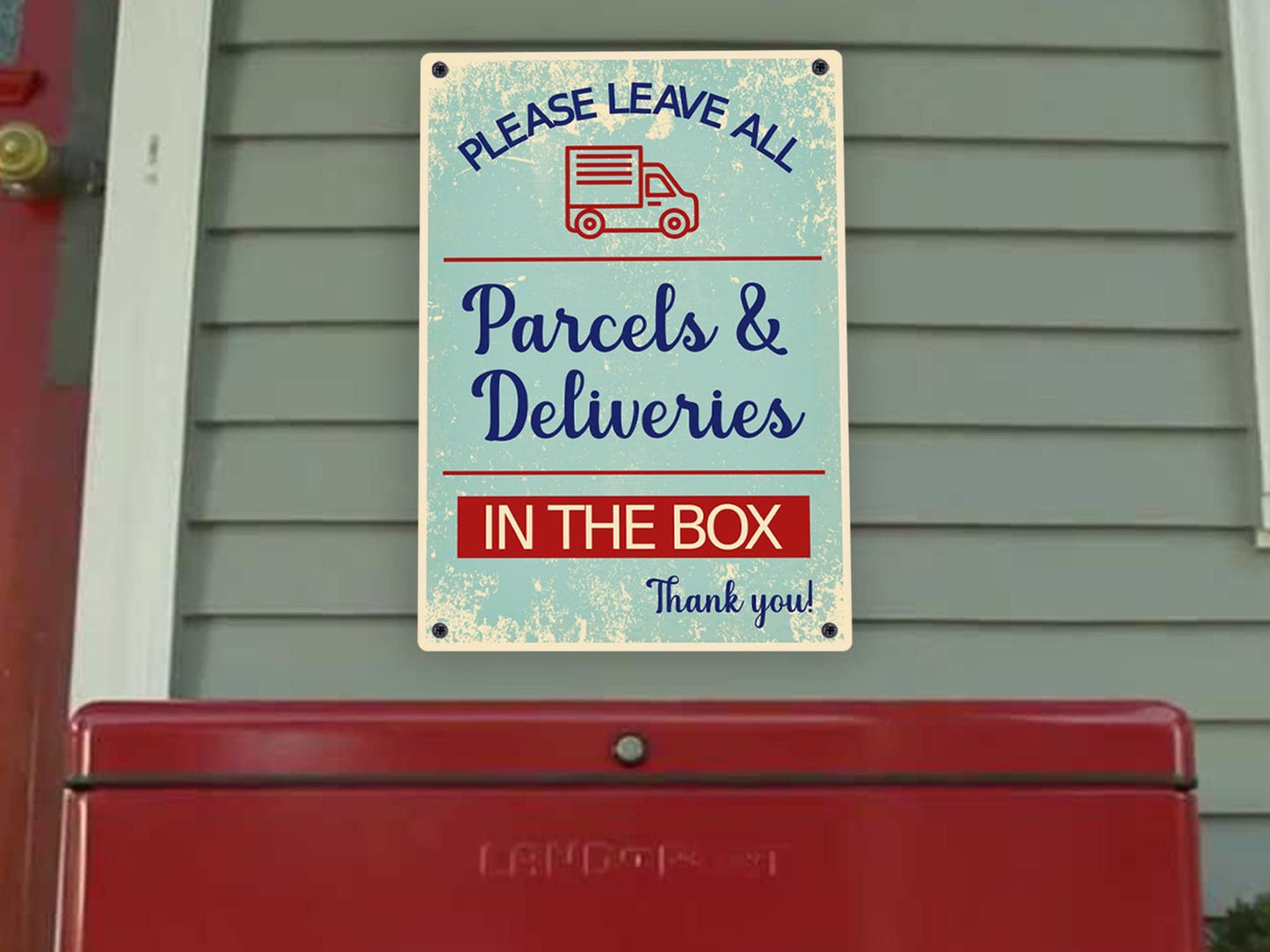 A4 Parcels & Deliveries Sign – Vintage Style Aluminium Box Plaque with Van Icon – by North By North East – Business Hours & Policy Signs