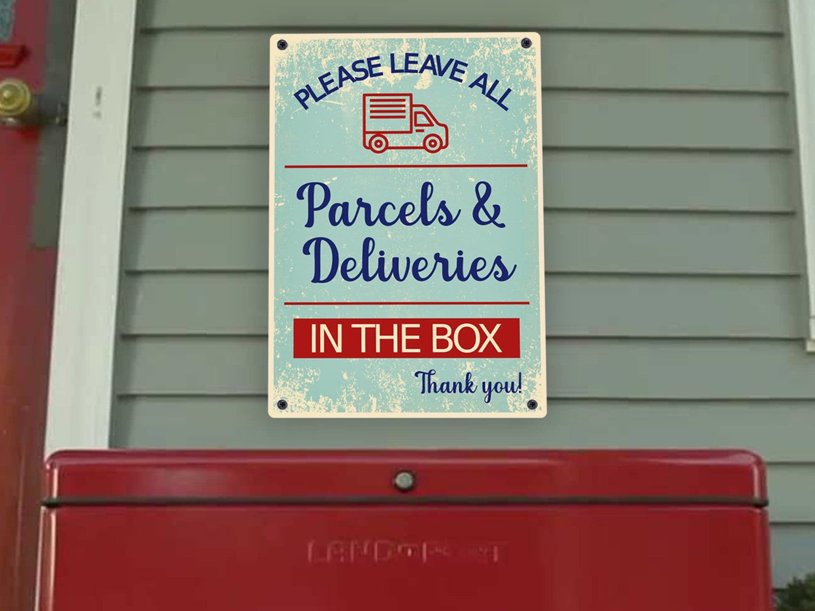 A4 Parcels & Deliveries Sign – Vintage Style Aluminium Box Plaque with Van Icon – by North By North East – Business Hours & Policy Signs