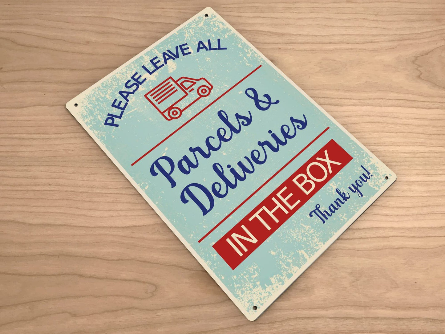 A4 Parcels & Deliveries Sign – Vintage Style Aluminium Box Plaque with Van Icon – by North By North East – Business Hours & Policy Signs