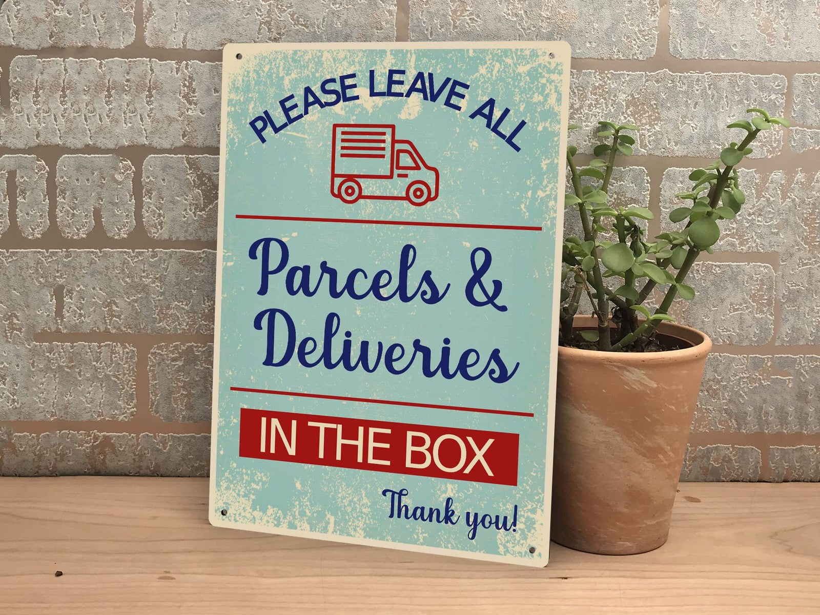 A4 Parcels & Deliveries Sign – Vintage Style Aluminium Box Plaque with Van Icon – by North By North East – Business Hours & Policy Signs