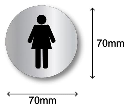 70mm Self-Adhesive Aluminium Ladies Toilet Door Sign – Metallic Steel Finish – by North By North East – Toilet & Bathroom Signs